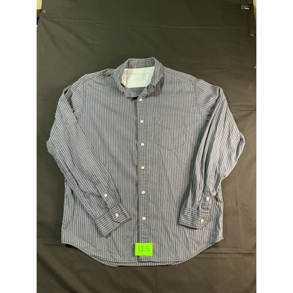 American Eagle Outfitters Mens Large Navy Blue Pinstripe Button Down Shirt
